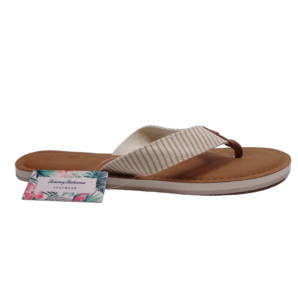 Tommy Bahama NEW Women's Canvas Beige Stripes Flip-Flop Cushioned Sandal
